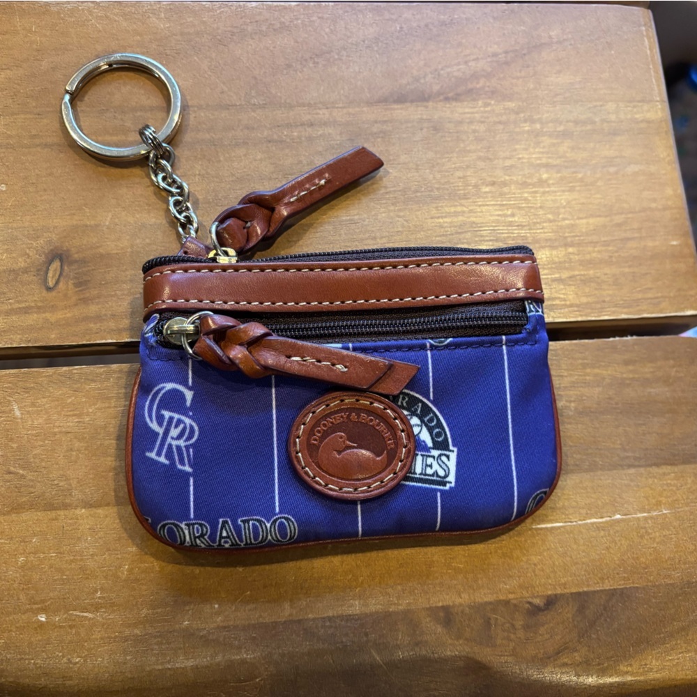 Brown and Blue Leather Dooney & Bourke + Colorado Rockies Keychain Pouch - Picture 1 of 4
